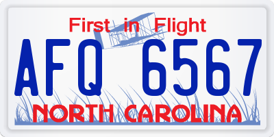 NC license plate AFQ6567