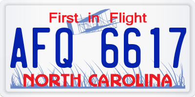 NC license plate AFQ6617