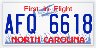 NC license plate AFQ6618