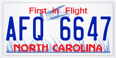 NC license plate AFQ6647