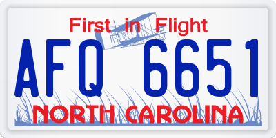 NC license plate AFQ6651