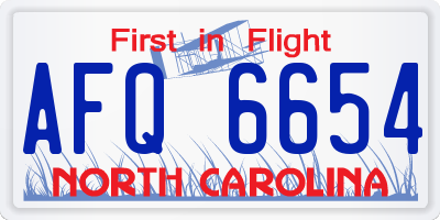 NC license plate AFQ6654