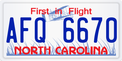 NC license plate AFQ6670
