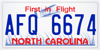 NC license plate AFQ6674