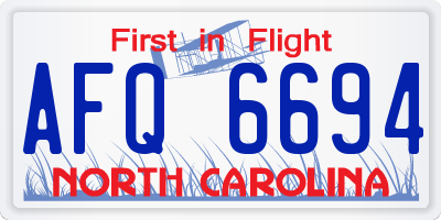 NC license plate AFQ6694