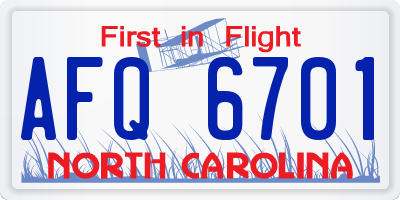 NC license plate AFQ6701