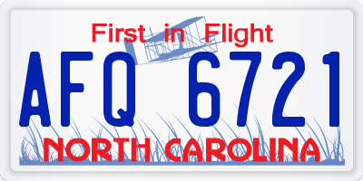 NC license plate AFQ6721