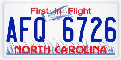 NC license plate AFQ6726