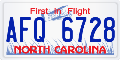 NC license plate AFQ6728