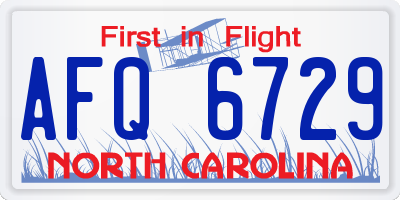 NC license plate AFQ6729