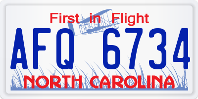 NC license plate AFQ6734
