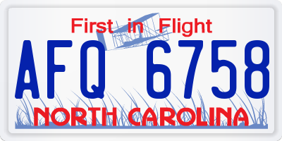 NC license plate AFQ6758