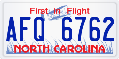 NC license plate AFQ6762