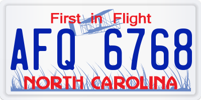 NC license plate AFQ6768