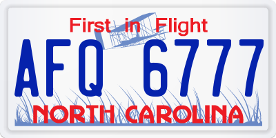 NC license plate AFQ6777