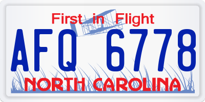 NC license plate AFQ6778