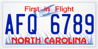 NC license plate AFQ6789