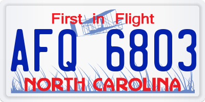 NC license plate AFQ6803