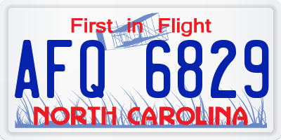 NC license plate AFQ6829