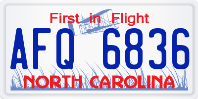 NC license plate AFQ6836