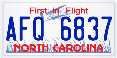 NC license plate AFQ6837