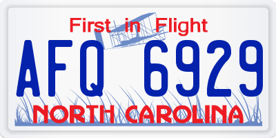 NC license plate AFQ6929