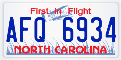 NC license plate AFQ6934