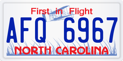 NC license plate AFQ6967