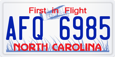 NC license plate AFQ6985