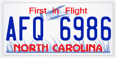 NC license plate AFQ6986