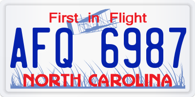 NC license plate AFQ6987