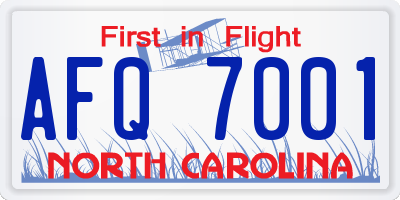 NC license plate AFQ7001