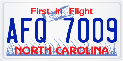 NC license plate AFQ7009