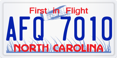 NC license plate AFQ7010