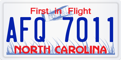 NC license plate AFQ7011