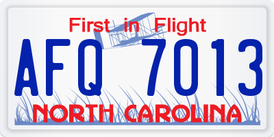 NC license plate AFQ7013
