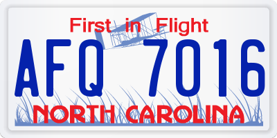 NC license plate AFQ7016