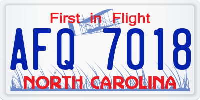 NC license plate AFQ7018