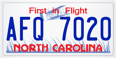 NC license plate AFQ7020