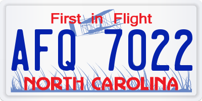 NC license plate AFQ7022