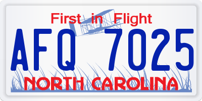 NC license plate AFQ7025