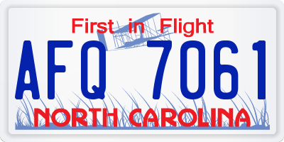 NC license plate AFQ7061