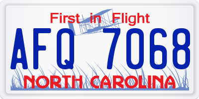 NC license plate AFQ7068