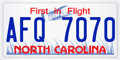 NC license plate AFQ7070