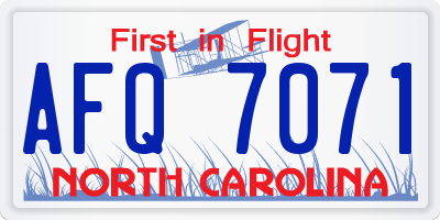 NC license plate AFQ7071