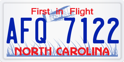 NC license plate AFQ7122