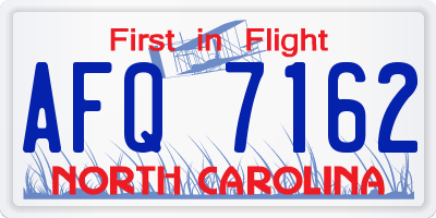 NC license plate AFQ7162