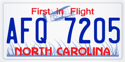 NC license plate AFQ7205