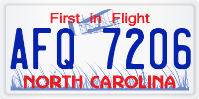 NC license plate AFQ7206