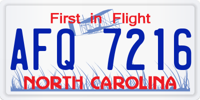 NC license plate AFQ7216